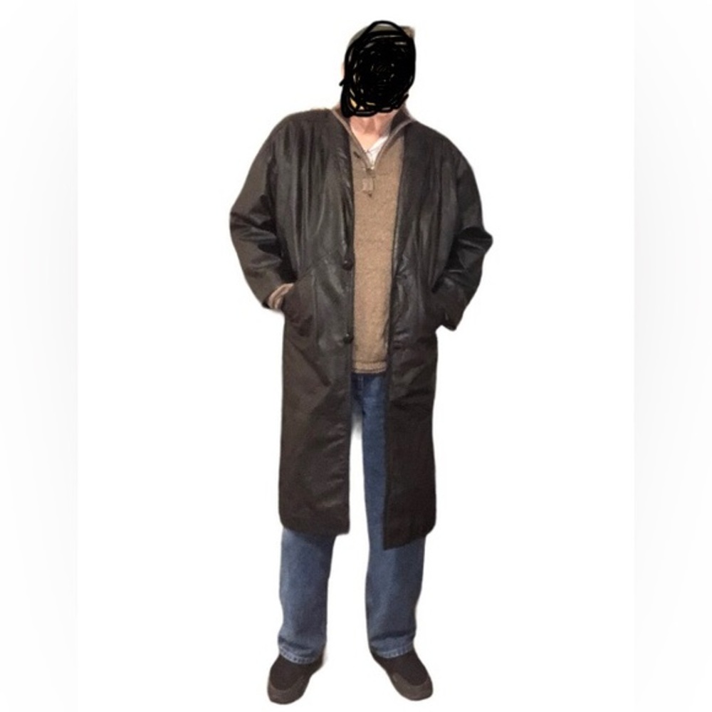 Jacqueline Ferrar Vintage Trench Coat Leather Black Jacket.